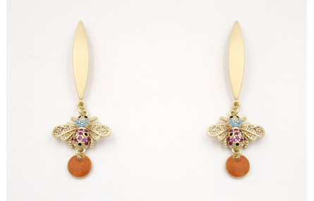 Pendientes perno lámina ovalada curvada con colgan