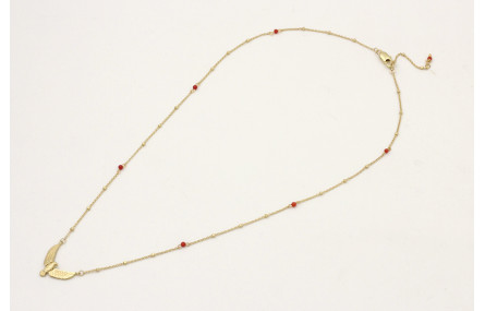 Collar cadena micro bola dorada mate y corales int