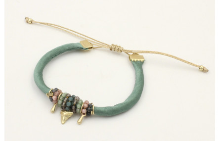 Pulsera seda rellena verde colgante lagrima y dien