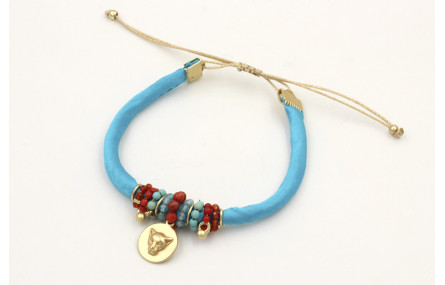 Pulsera seda rellena turquesa colgante disco cabez