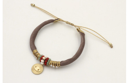 Pulsera seda rellena gris con nudo macrame con per