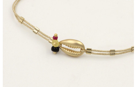 Pulsera hilo dorado palido con tubitos aplastados