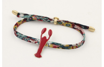 Pulsera lazo liberty azulon con flores rojas,mosta