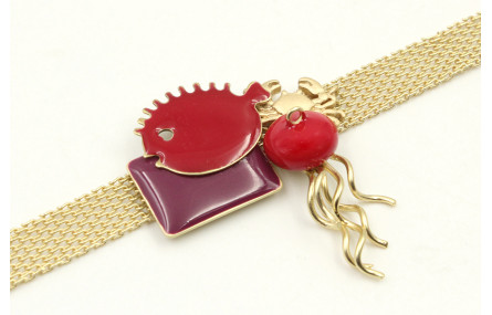 Pulsera cadena plana dorado mate con medusa y pez 