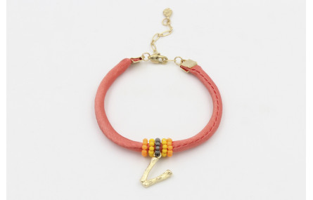 Pulsera seda salmón con aritos de abalorio naranja