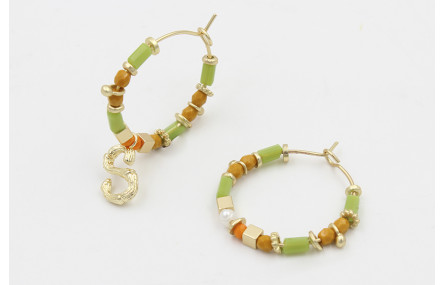 Pendientes aros con rectangulos facetados verdes, 