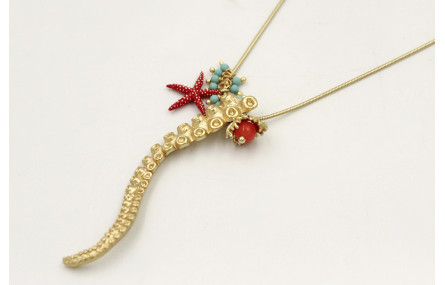 Collar largo cadena cordón dorado mate con colgant