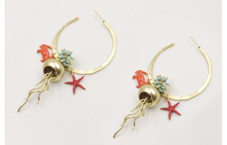 Pendientes aros planos dorado mate con medusa,cang
