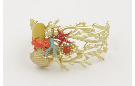 Brazalete coral dorado mate con semicirculo mostaz