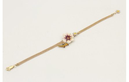 Pulsera cadena bolas 3 bandas dorada mate con flor