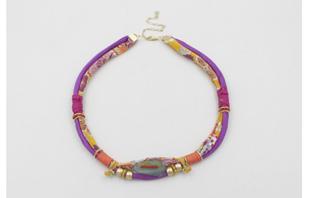 Collar seda natural morada,fucsia,mostaza, lazo tu