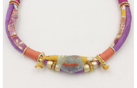 Collar seda natural morada,fucsia,mostaza, lazo tu