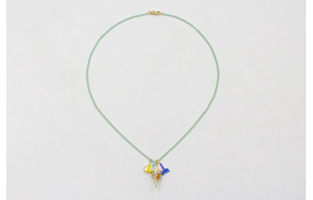 Collar cadena eslabón plano turquesa con pez esmal