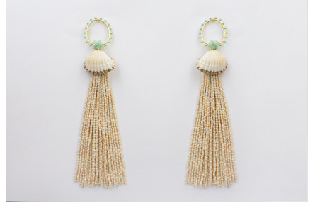 Pendientes perno aro bolitas turquesas con fleco a