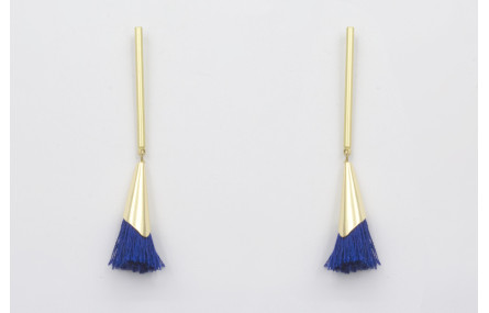 Pendientes listón dorado mate con fleco azulón cas