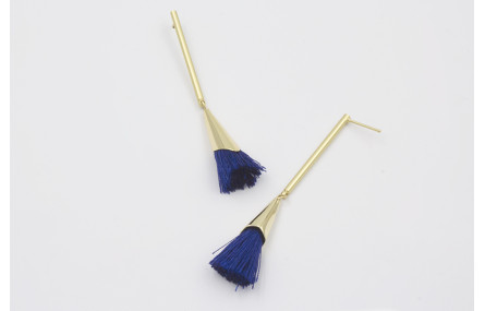 Pendientes listón dorado mate con fleco azulón cas
