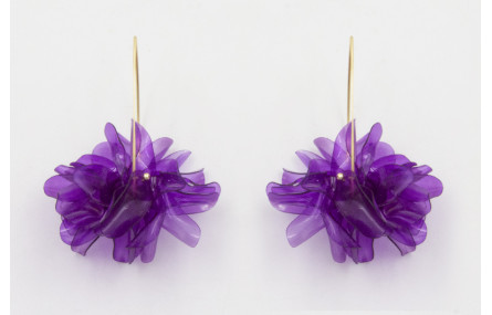 Pendientes V dorado mate con flor lentejuelas oval