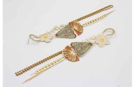 Pendientes perno herradura con flores esmaltadas r