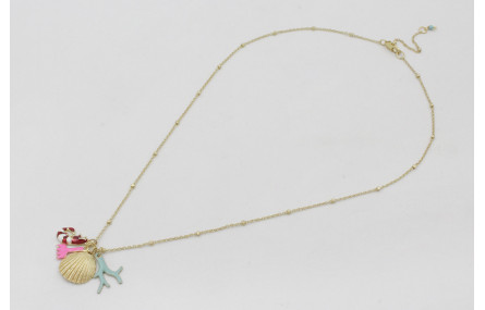 Collar cadena microbola dorada mate con colgantes 