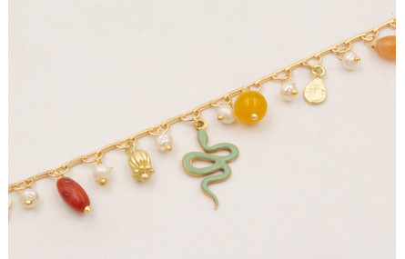 Pulsera cadena medio eslabón dorado mate con colga