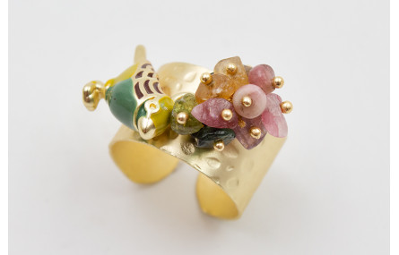 Anillo burruño turmaslines verde-rosas y pájaro es