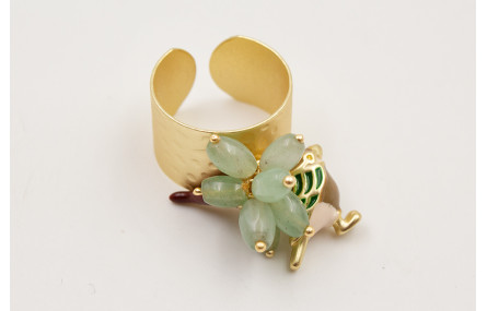 Anillo burruño ovalos verdes, pimiento esmaltado g