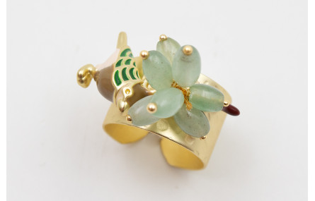 Anillo burruño ovalos verdes, pimiento esmaltado g