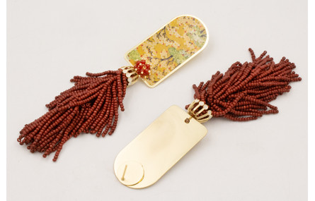 Pendientes pieza semi ovalo estampado amarillo, ve