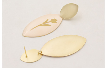 Pendientes perno ovalo dorado mate con colgante ov