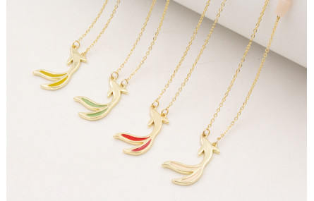 Collar ACERO cadena fina, pez de cola esmaltada ve