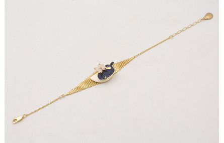 Pulsera malla rombo con esmalte beige,ballena azul