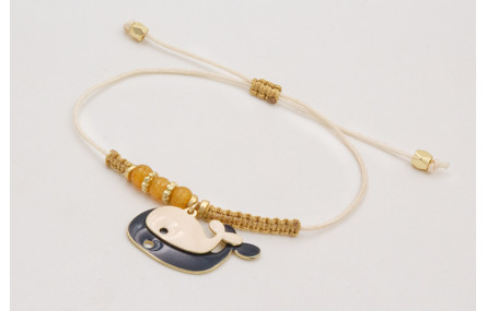 Pulsera macrame beige,nudo macrame dorado,ballena 