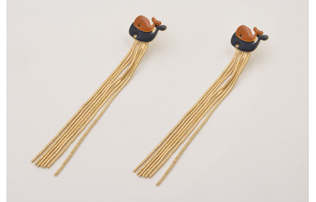 Pendientes perno fleco con ballena grande azul osc