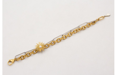 Pulsera doble de ACERO, cadena dorada eslabones re