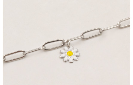 Pulsera cadena ACERO plateada eslabon pequeño con 