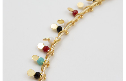 Collar rigido con cadena chapitas doradas y piedra