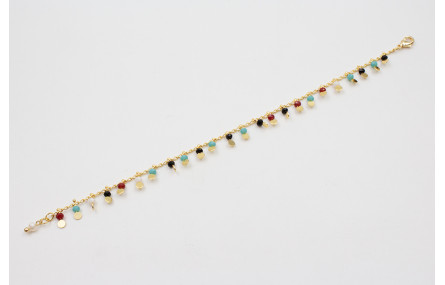 Pulsera de cadena chapitas doradas y piedras multi