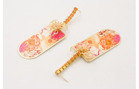 Pendientes cadena strass cristal naranja con colga