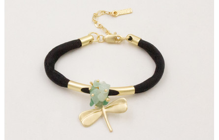 Pulsera seda natural rellena negra con tubo arquea