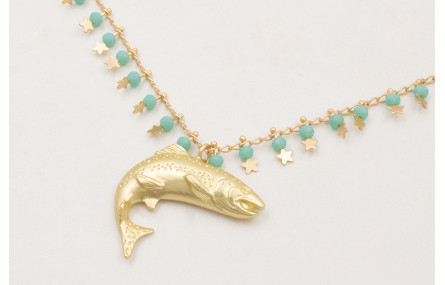 Collar cadena  colgante bola turquesa y estrella d