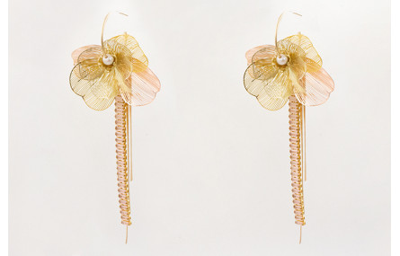 Pendientes aro con bolita dorado mate fleco cadena