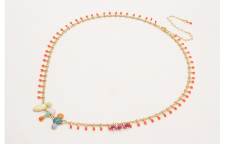 Collar cadena cerillas rojo coral con esmaltitos d