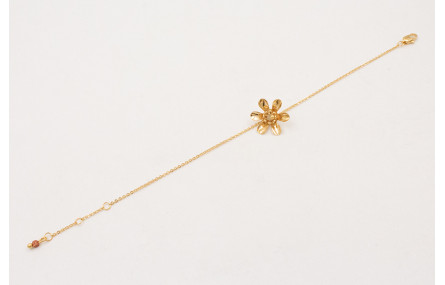 Pulsera ORO 18K. Cadena eslabón pequeño con flor y