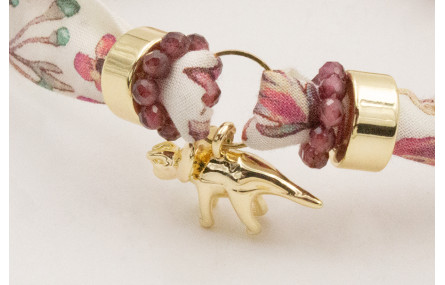 Pulsera lazo estampado bies flores lila y morada c