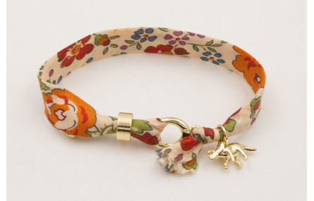 Pulsera lazo estampado bies flores lilas y moradas