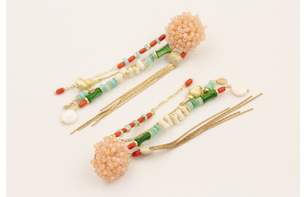 Pendientes perno abalorio engarzado color arena, f