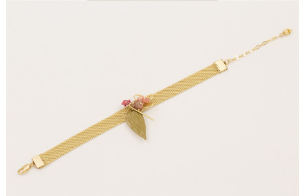 Pulsera cadena tira dorada mate con centro hoja es