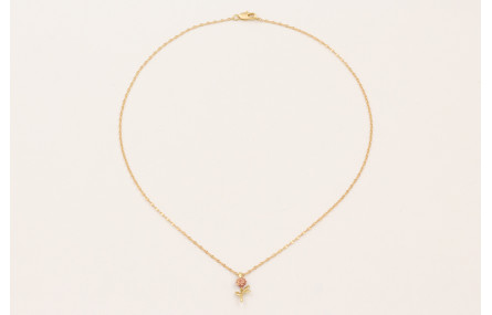 Solitario cadena micro ovalos dorada mate con colg