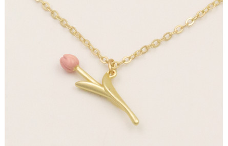 Solitario cadena eslabón pequeña dorada mate con c