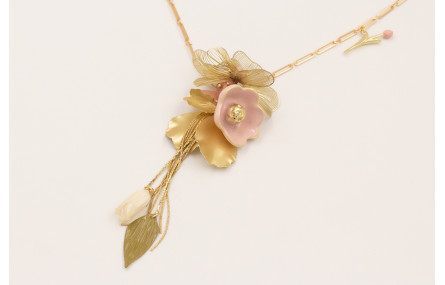 Collar cadena eslabones rectangulares dorada mate